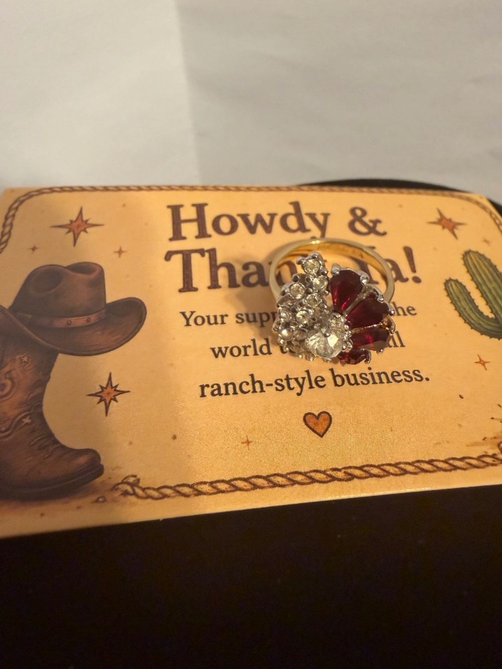 DAINTY DIAMOND AND RUBY LIKE GEMSTONE COCTAIL RING~14CT EGP~SIZE 5